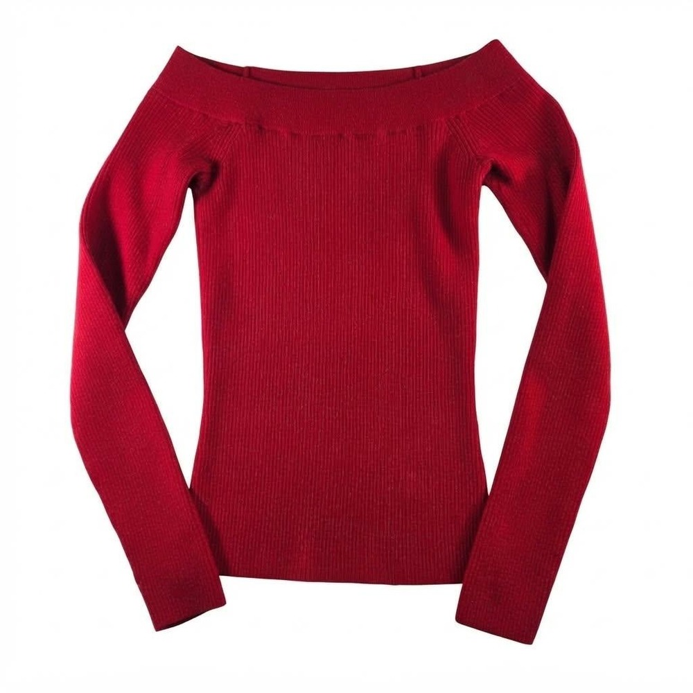 Gap Womens Red Ribbed Off The Shoulder Long Sleeve Knit Sweater Small